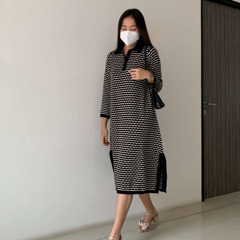 Jual NONA Peony Knit Dress Black - Midi 