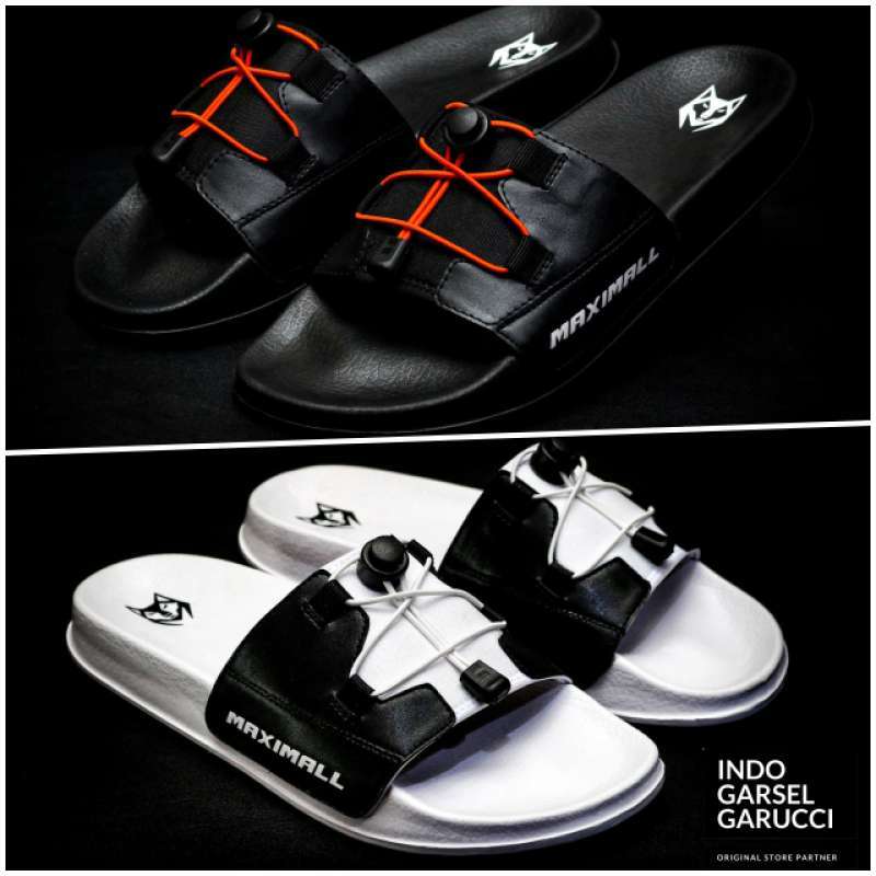 Jual MAXIMALL Sandal Slip On Slide Pria Sintetis Black White