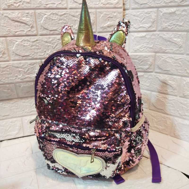 Tas Ransel Sequin Unicorn Tanduk Kecil Dan Besar