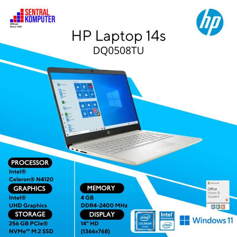 HP 14s-dq0508TU, Laptop untuk Pekerjaan dengan Intel Celeron N4120, Layar 14 HD, RAM 4GB, dan SSD 256GB untuk Pengguna Profesional