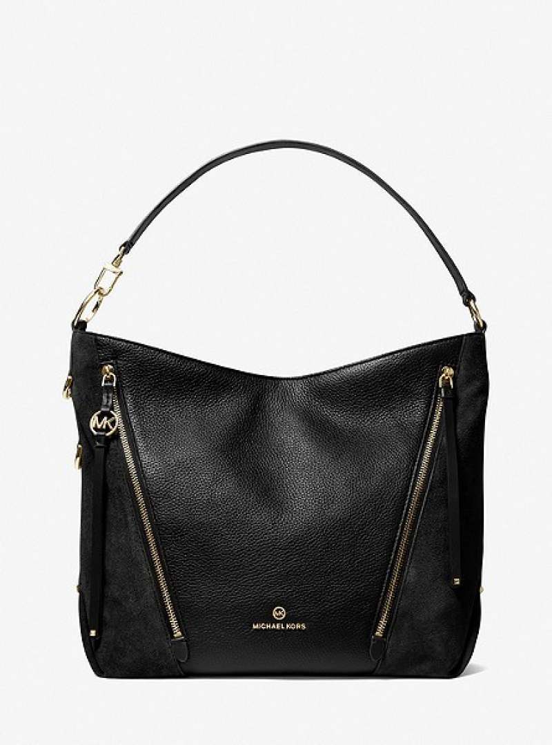 brooklyn large leather shoulder bag black