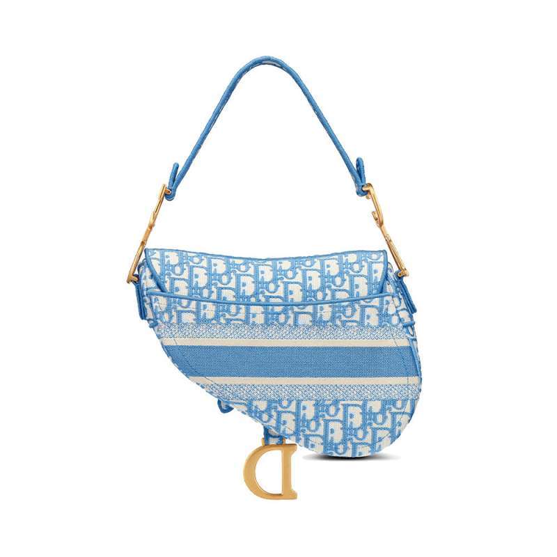 CHRISTIAN DIOR Oblique Embroidered Saddle Bag Cornflower Blue 1007381