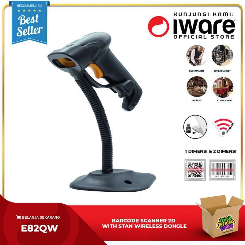 Promo BARCODE SCANNER WIRELESS 2D IWARE E-82QW WITH STAND DONGLE