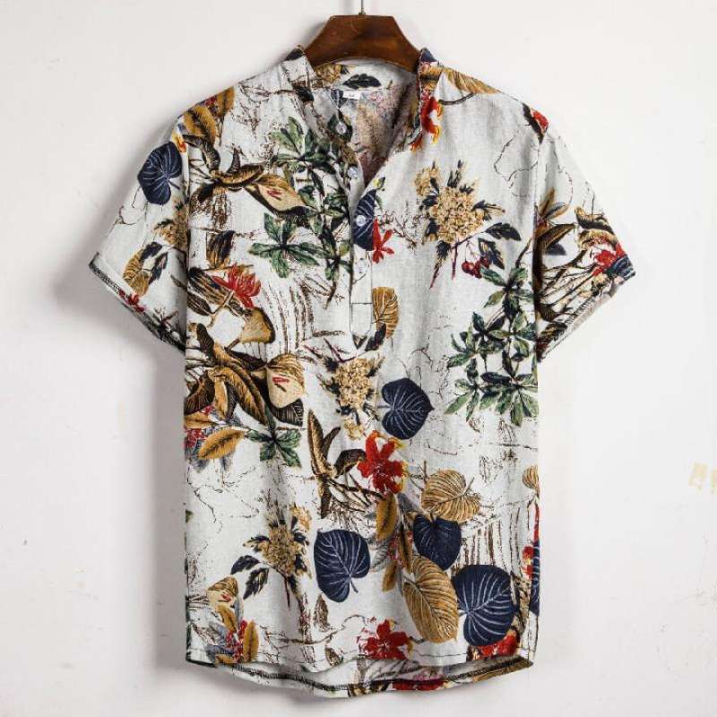 Jual Men Linen Short Sleeve Shirt 