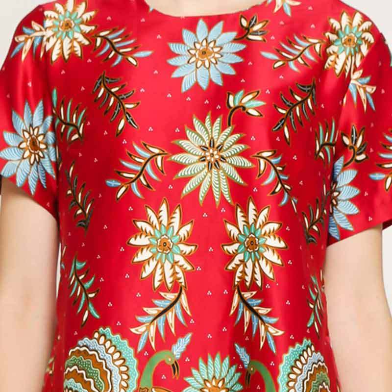 Batik Adikusuma Women 252225079 Burung Merak Sack Dress Wanita Merah