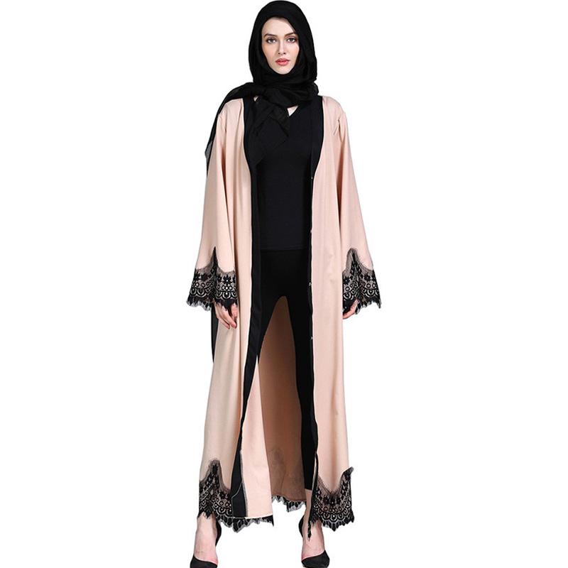 Jual Eds Women Muslim Dress Kaftan Lace Piecing Flare Sleeve Maxi
