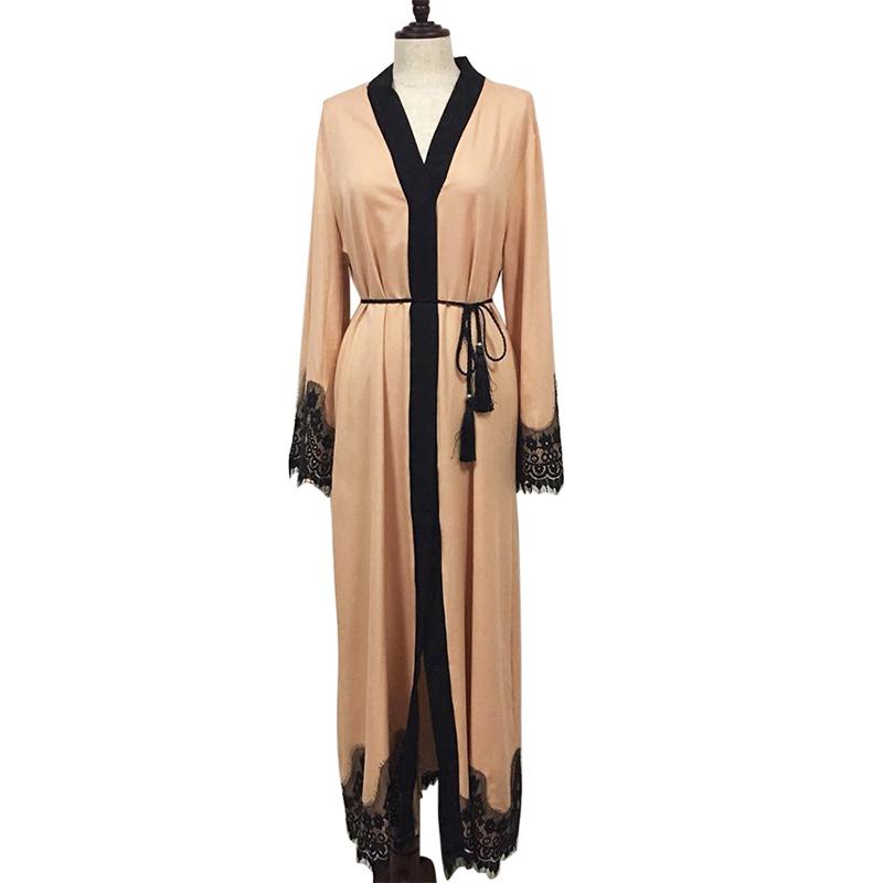 Jual Eds Women Muslim Dress Kaftan Lace Piecing Flare Sleeve Maxi