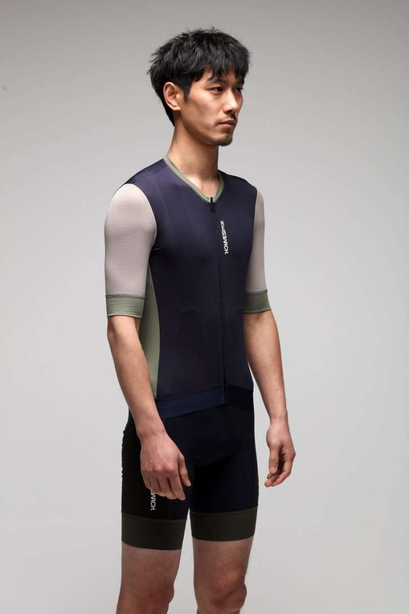 Jersey Sepeda Men Women GRC RESEARCH Prussian Blue Cycling Jersey