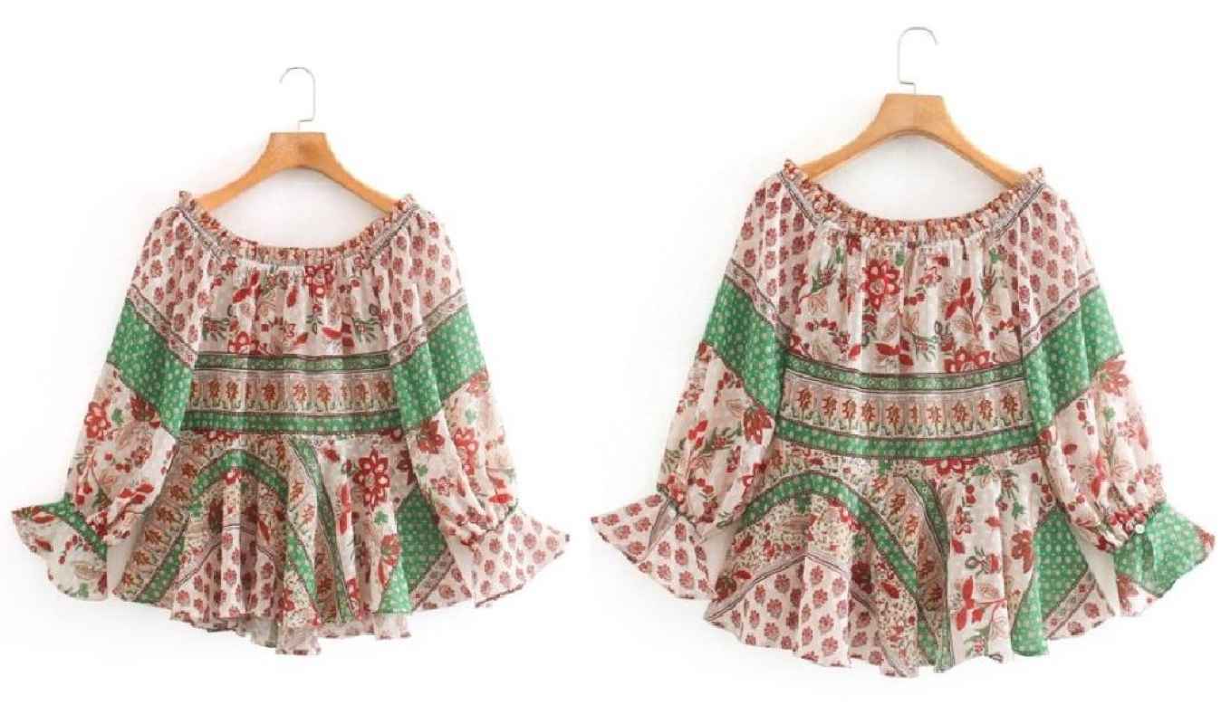 AB958291 Baju Atasan Boho Lengan Panjang Wanita Blouse Korea Import