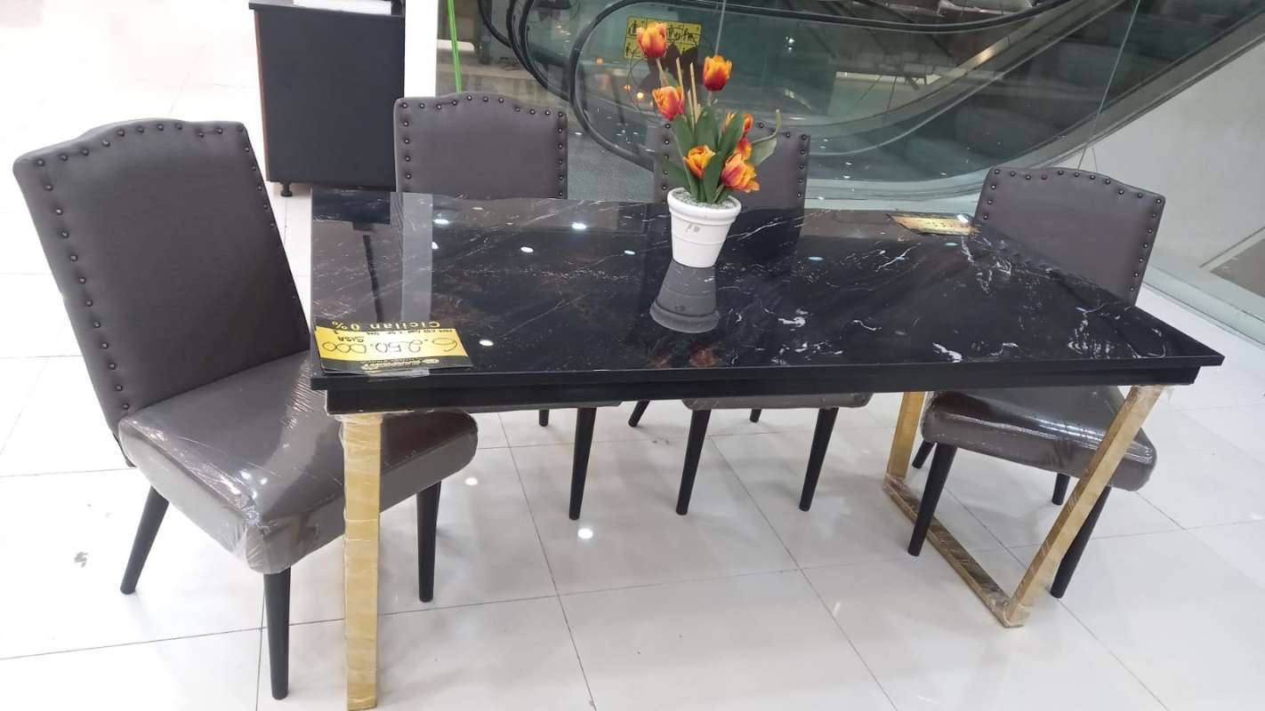meja makan set granit hitam pao