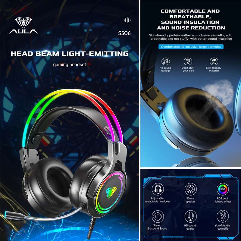Promo Headset Gaming AULA S506 USB Streamer Light RGB Running