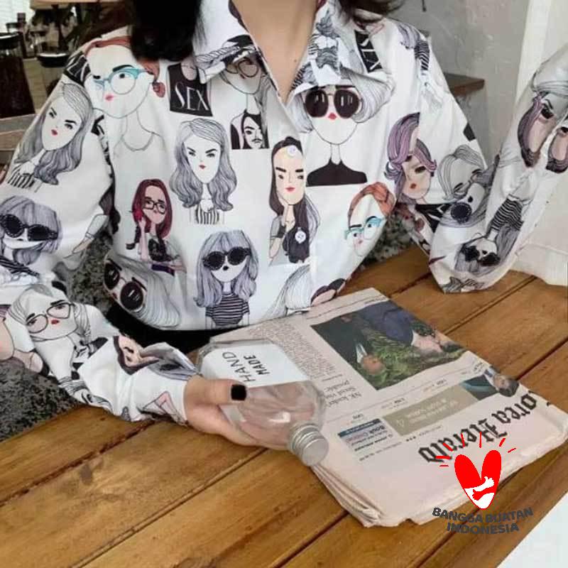 Jual Fortklass Pastel Retro Kemeja Lengan Panjang Wanita Black