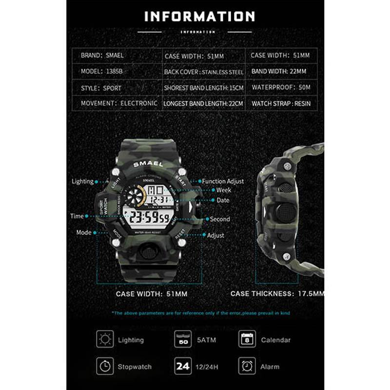smael Digital LED Sport Jam Tangan Pria Original 1385C
