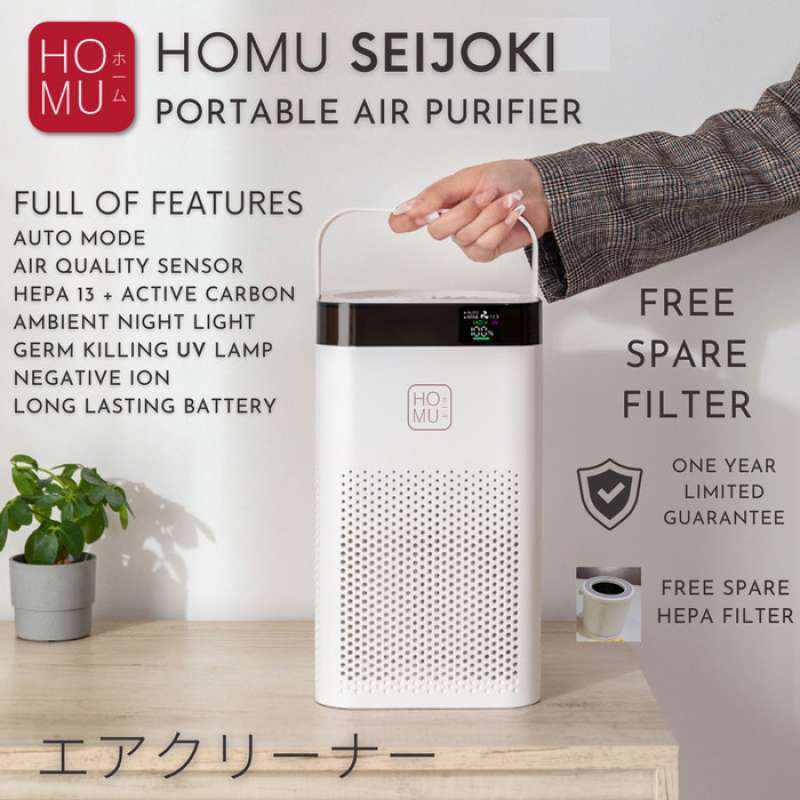 Promo Homu Air Purifier Travel Rechargeable 10000mAH HEPA 13 UV