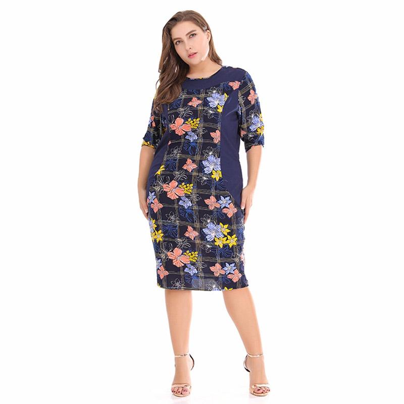 Jual Iit Women S Casual Plus Size Dress O Neck Three Quarter
