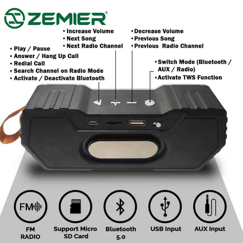 Jual Zemier Genesis Tws Speaker 5w X 2 Stereo Fm Radio Bluetooth Usb Micro Sd Aux Online November 2020 Blibli