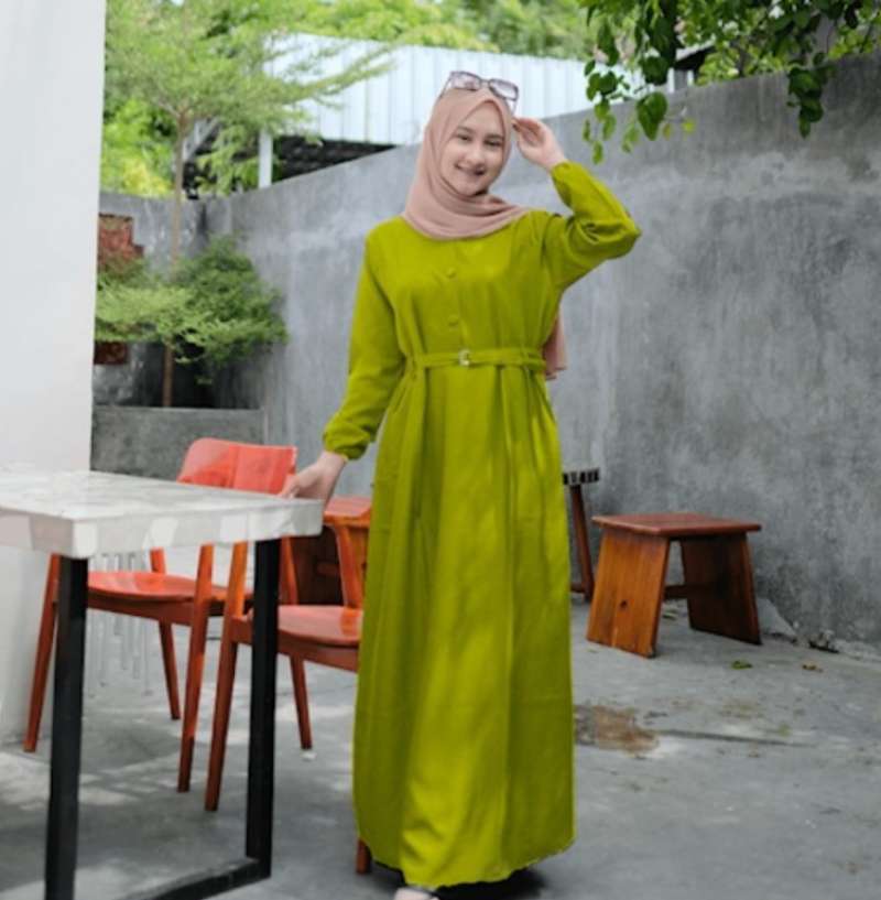 Jual Gamis Wanita Kasual Premium Quality Motif Polos Warna Lemon