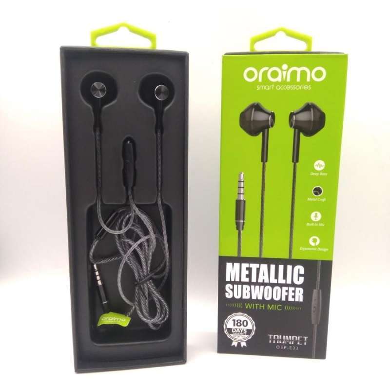 Jual EARPHONE ORAIMO OEP E33 TRUMPET WITH MIC METALIC SUBWOOFER di