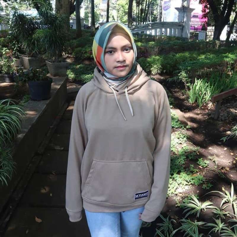 Jual Jaket Sweater Hoodie Wanita Premium Distro Fleece Polos Cream