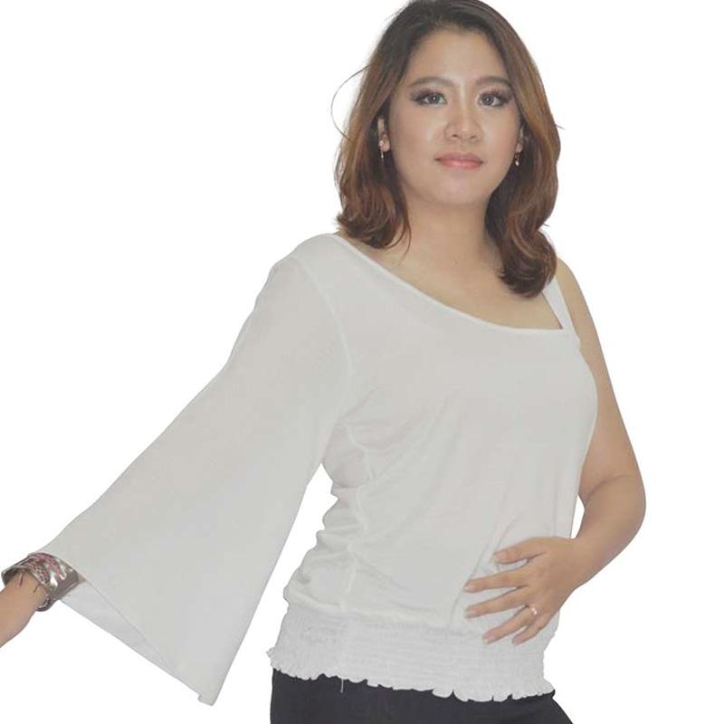 one shoulder white long sleeve top