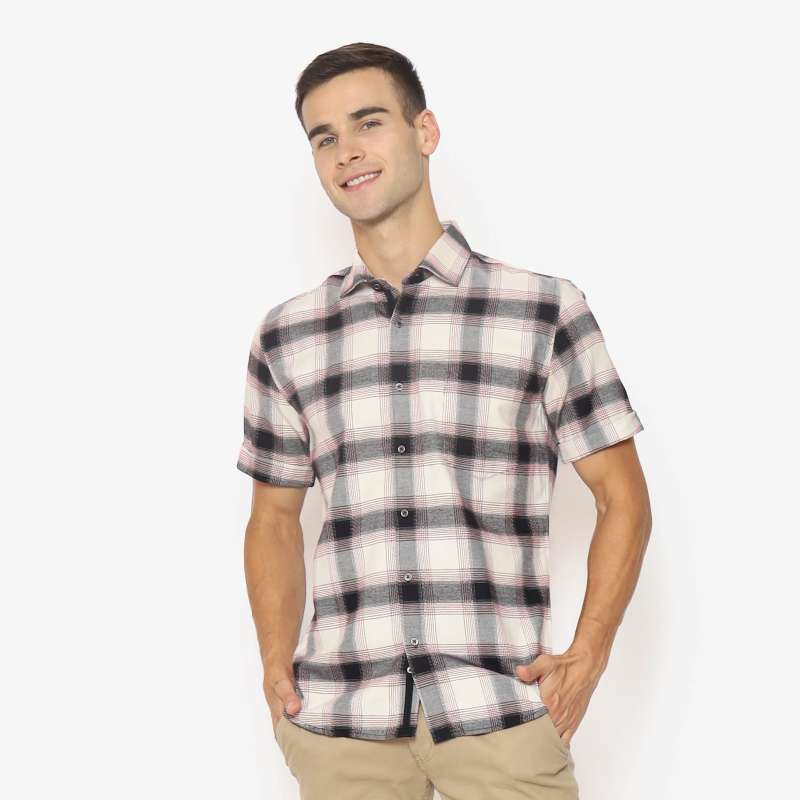 Promo EDITION MEN ESS56 White short sleeve Flannel Shirt 15