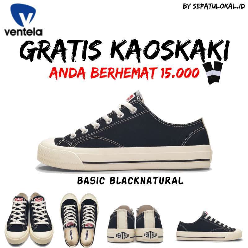 Jual Ventela Basic Black Natural Sepatu Vantela Sneakers Pria Casual Sekolah Sepatu Wanita Ventella Original Online September 2020 Blibli Com