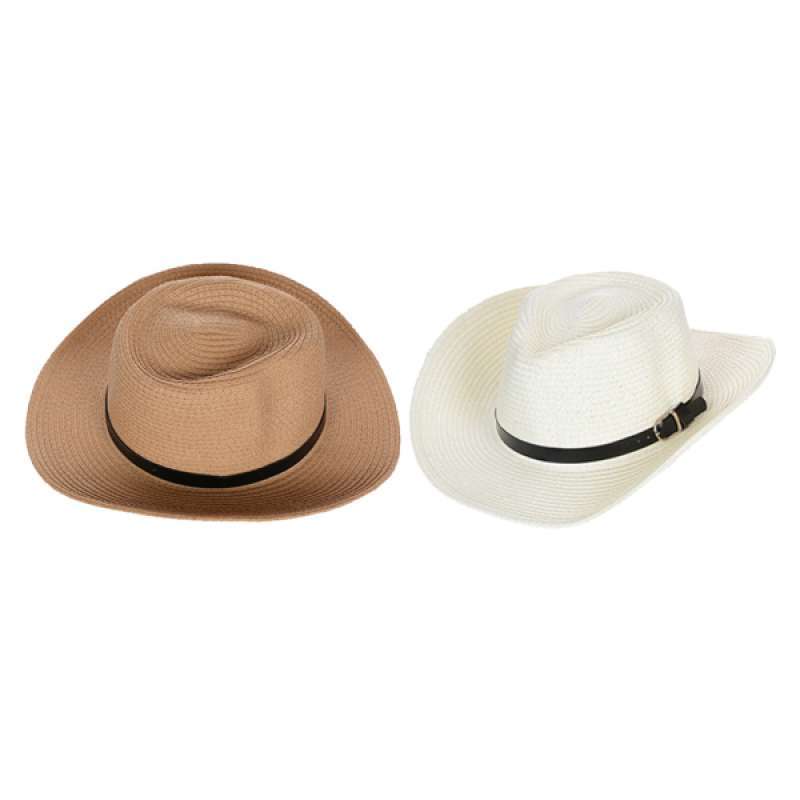 2x Straw Sun Hat Cowboy Woven Foldable 