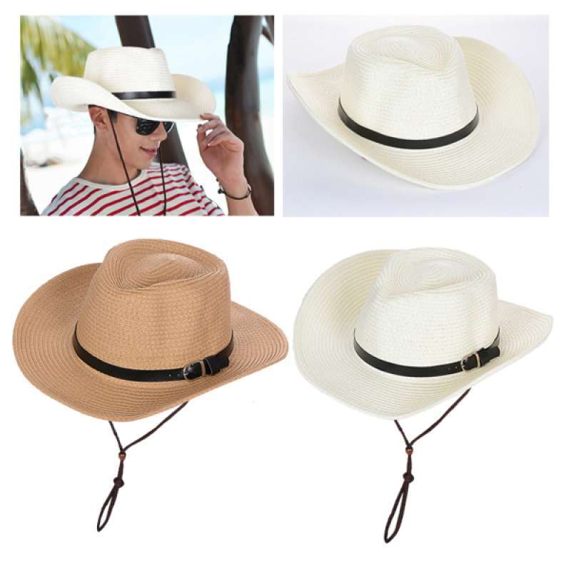 2x Straw Sun Hat Cowboy Woven Foldable 