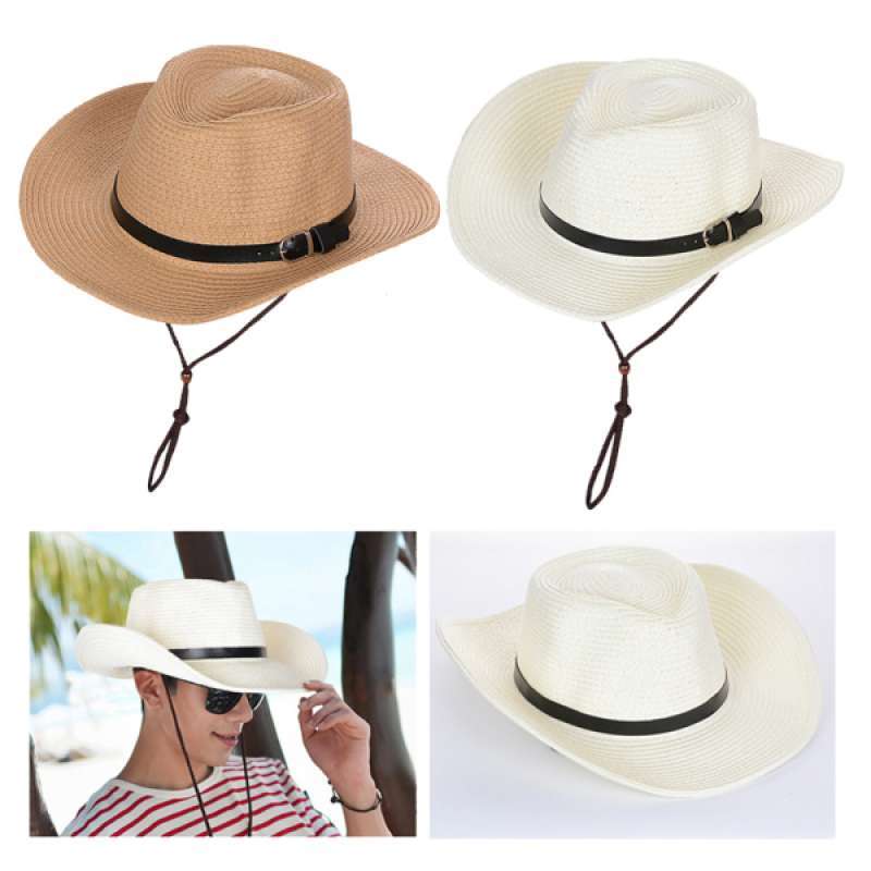 2x Straw Sun Hat Cowboy Woven Foldable 