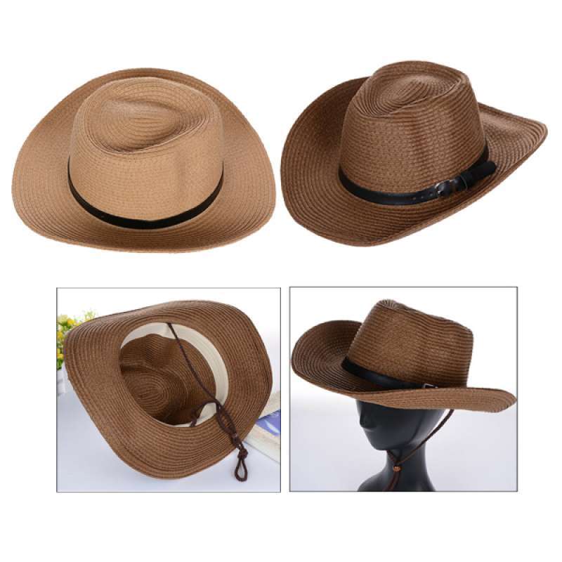 Promo 2x Straw Sun Hat Cowboy Woven 