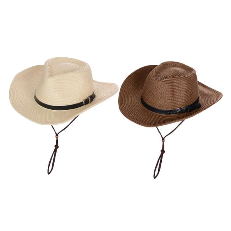 2x Straw Sun Hat Cowboy Woven Foldable 