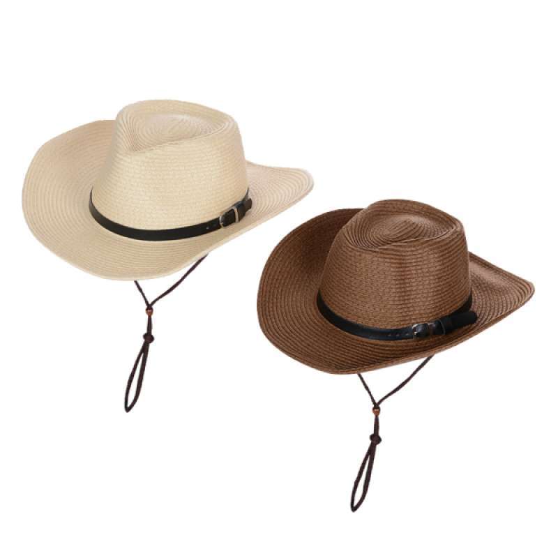 2x Straw Sun Hat Cowboy Woven Foldable 