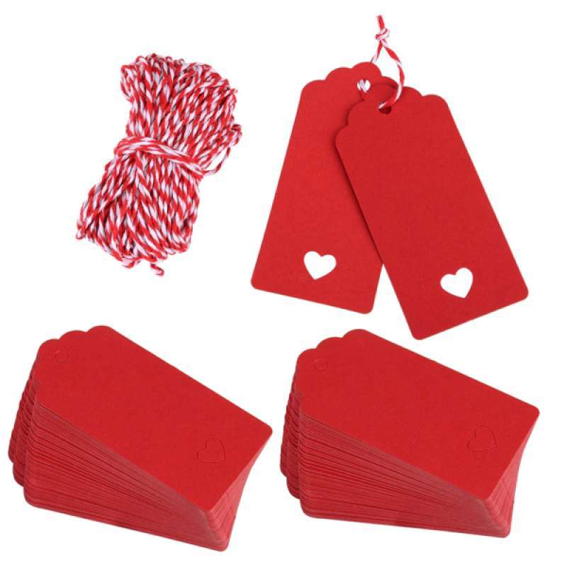 100x Red Heart Best Wishes Christmas Paper Gift Tags Craft Label String