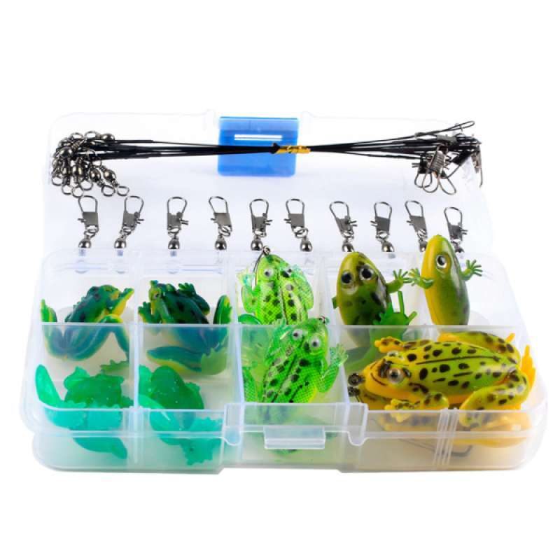 Details about / 30pcs Mixed Pattern Topwater Lure Frog Soft Bait Accessories Swivels Leaders