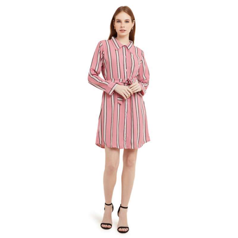 Jual Mini Dress Chic With Belt Lengan Panjang Garis Dual Tone Color Baju Wanita Pink Online Desember 2020 Blibli