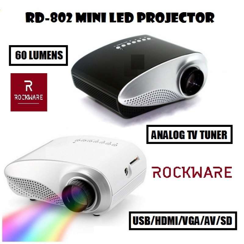 rockware rd 802 mini led projector 60 lumens with tv tuner