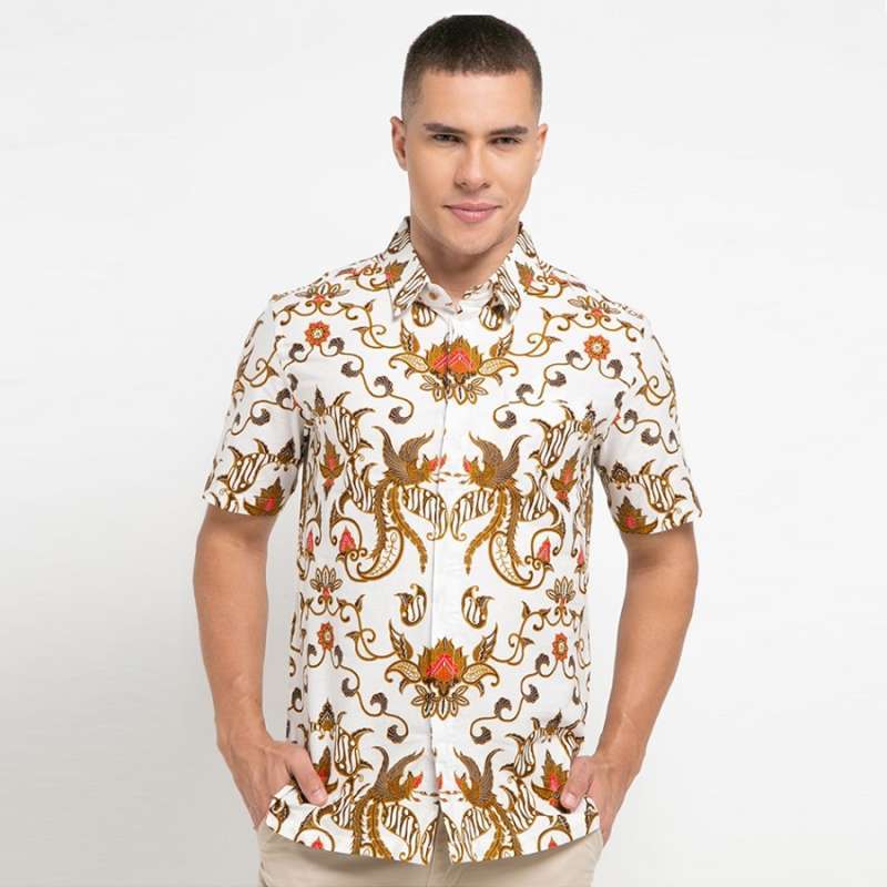 Asana Baruga Short Sleeves Slim Fit Kemeja Batik Lengan Pendek Pria White Terbaru Juli 2021 Harga Murah Kualitas Terjamin Blibli