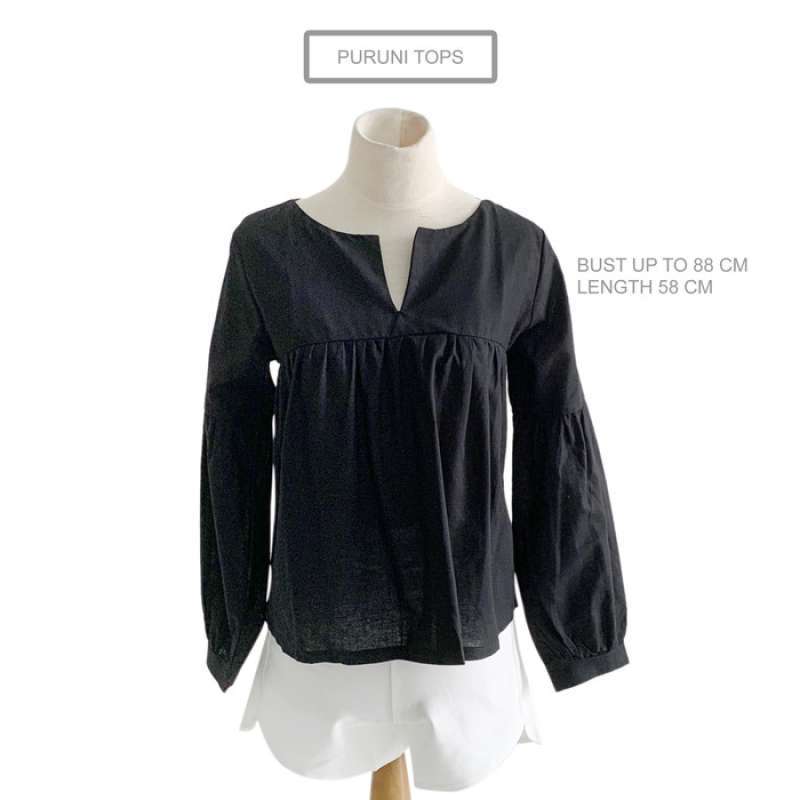 Jual Baju Atasan Blouse Wanita Linen Lengan Panjang Puruni Hitam Thailand Murah Mei 2021 Blibli