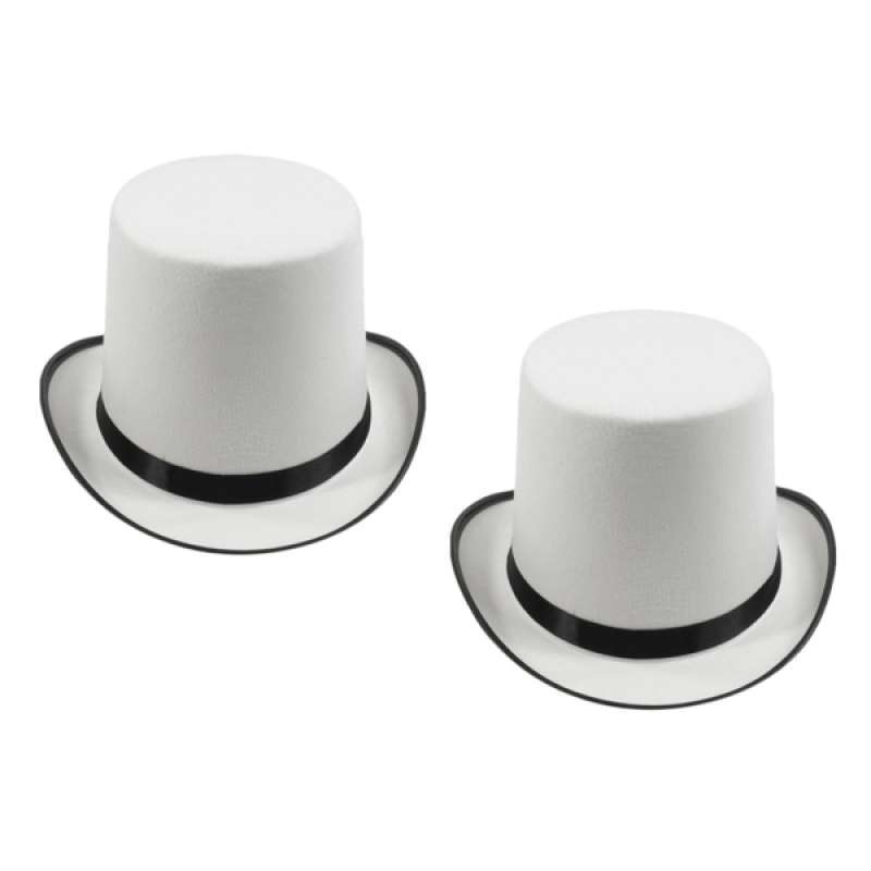 2x White Magician Top Hat Party Cap Men 