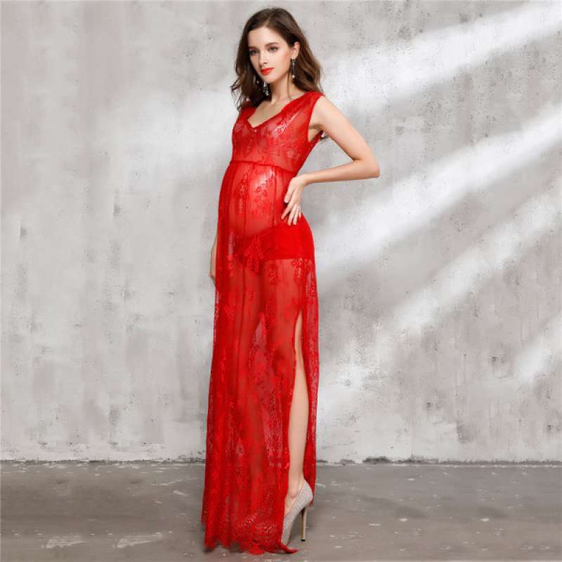 red long dress for pregnant lady