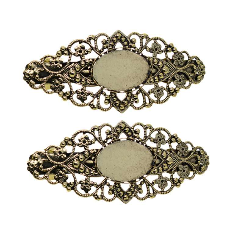 2pcs Antique Hollowed French Clip Barrette Cabochon Blank Setting Bases 