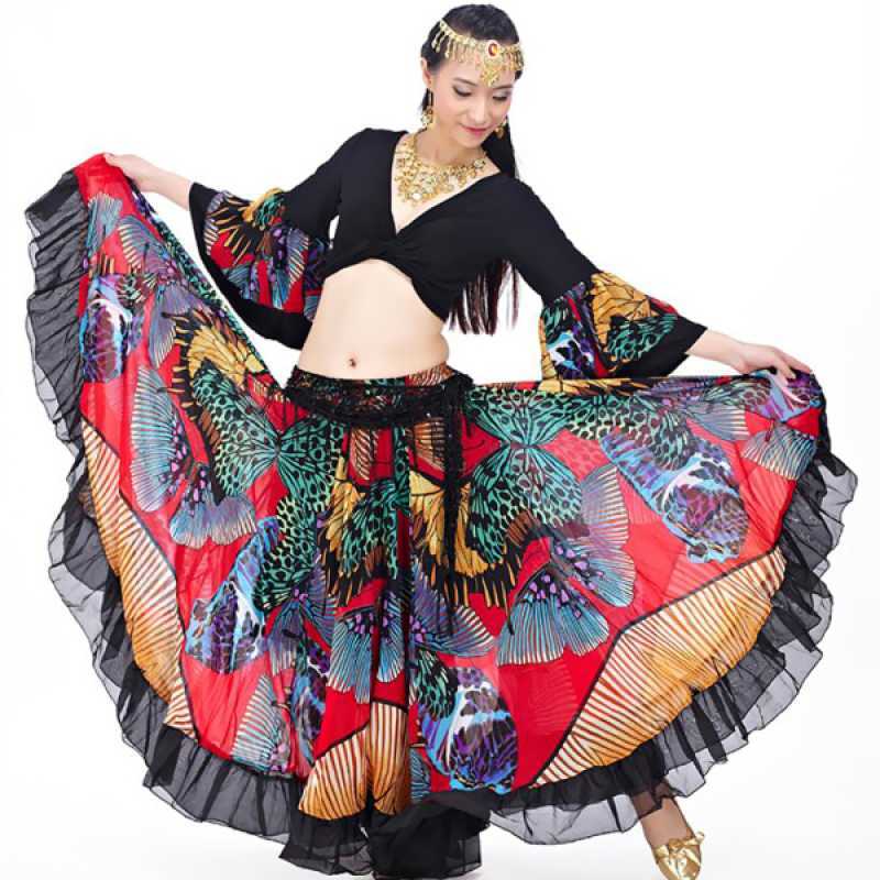 Promo OEM Belly Dance Costume Set for Women Chiffon Top and Butterfly Print  Maxi Skirt di Seller Homyl - China | Blibli