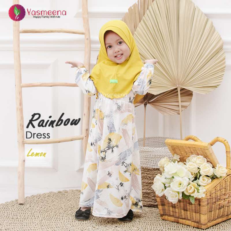 Jual Baju Muslim Anak Perempuan Dress Gamis Syar I Set Kerudung Kuning Lemon Online Mei 2021 Blibli