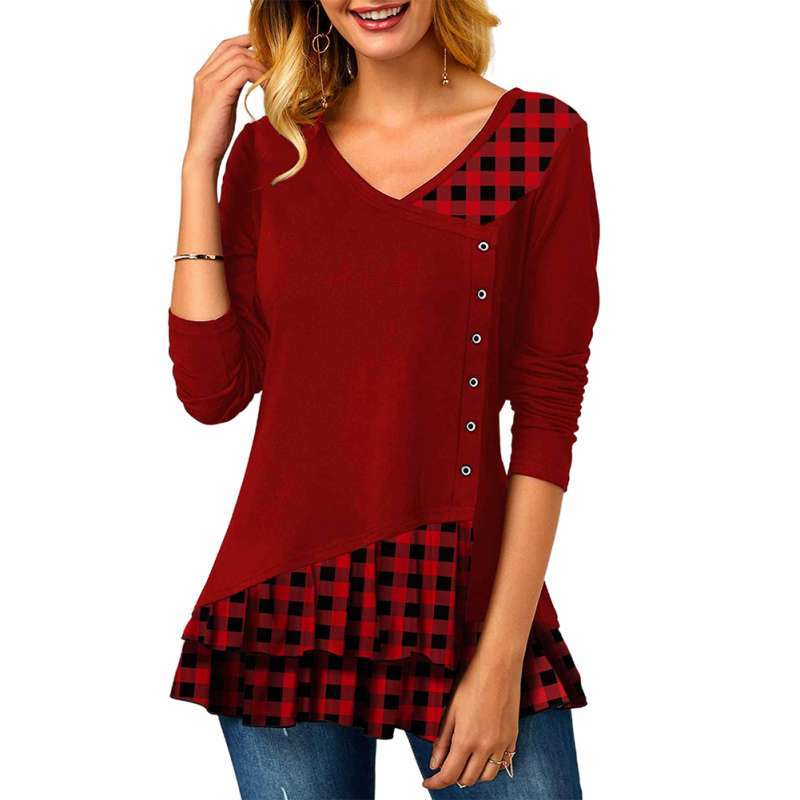 Jual Bluelans Women Casual Autumn V Neck Long Sleeve Plaid Patchwork Blouse Shirt Tunic Top Terbaru November 2021 Harga Murah Kualitas Terjamin Blibli