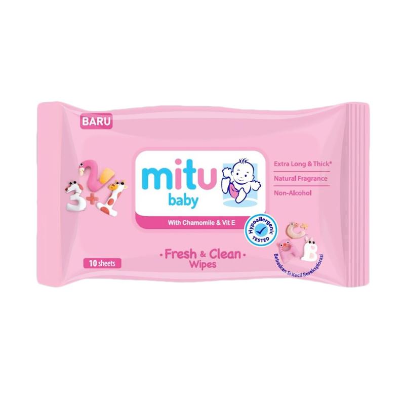 Jual Mitu Baby Fresh Clean Wipes Pink 10 sheets di Seller