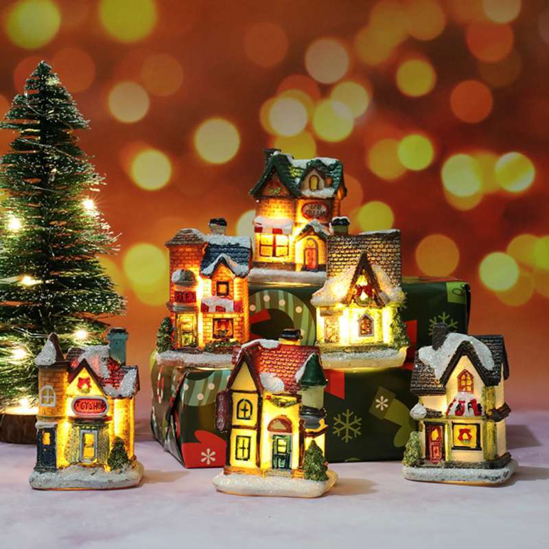 set of 6 led christmas house miniature farmhouse garden holiday decor gift