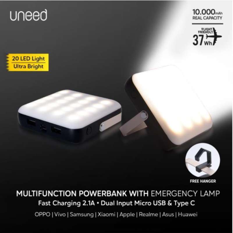 UNEED Power Bank UPB281 Powerbank 10000mAh Fast Charging with Emergency  Lamp Garansi Original Resmi