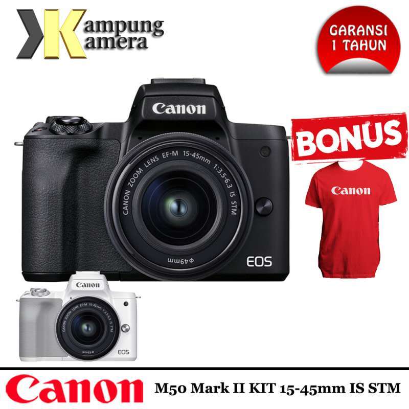 canon eos m50 mark ii kit 15 45mm is stm garansi resmi pt datascrip 2 tahun