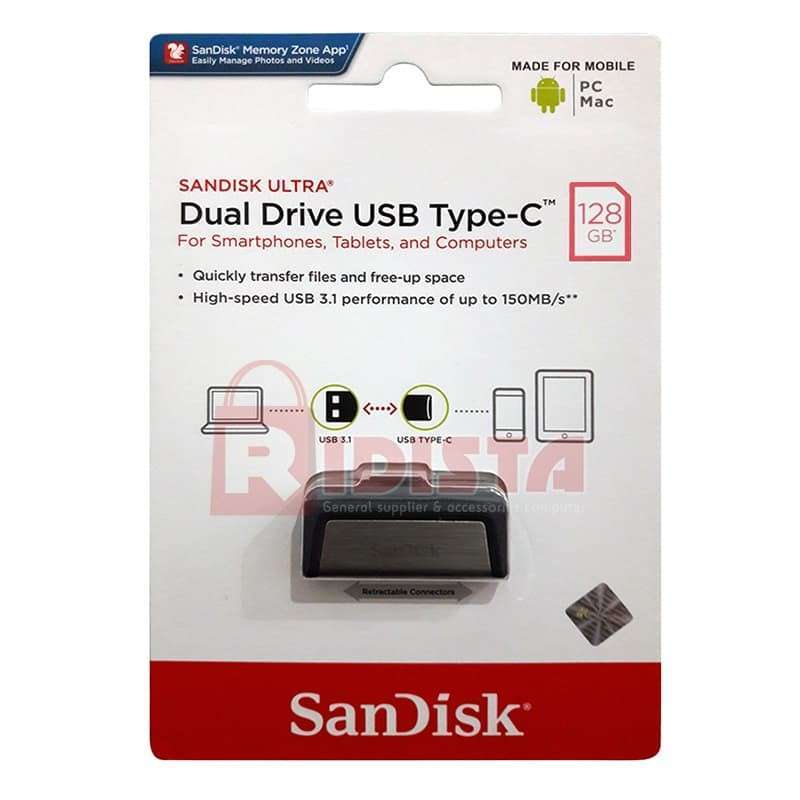 terlaris sandisk flashdisk otg ultra dual drive usb type c 128gb new original