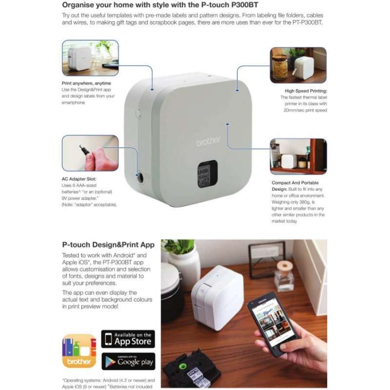 Jual BROTHER PT-P300BT PTouch Cube Printer Label Portaherble ...